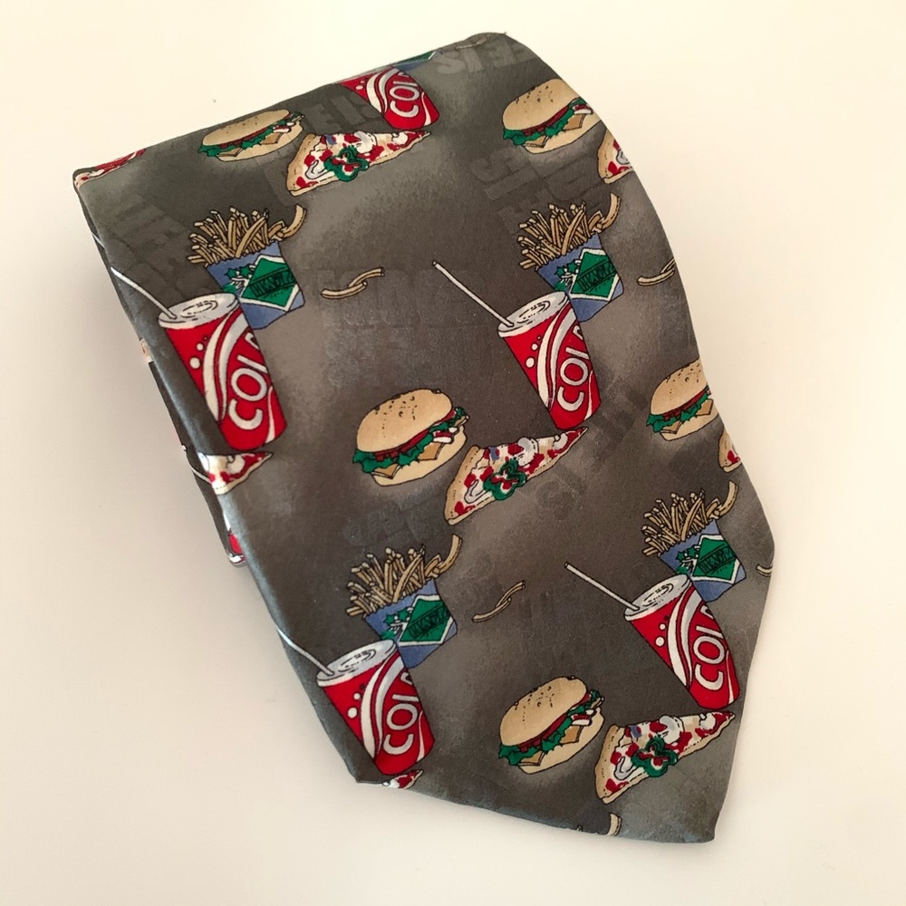 Fast Food Tie Pizza Soda French Fries & Hamburger
